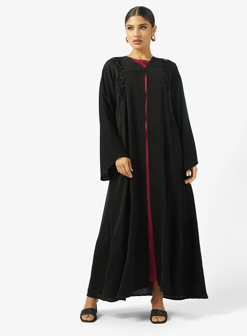 hayas closet  Asymmetric Front Crossover Loops Abaya for Women | Best Price UAE